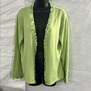 A066 Linea by Louis Dell'Olio Green Cardigan with Decorative Trim